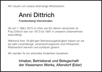 Traueranzeige von Anni Dittrich von HNA