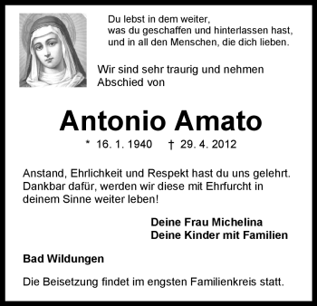 Traueranzeige von Antonio Amato von HNA
