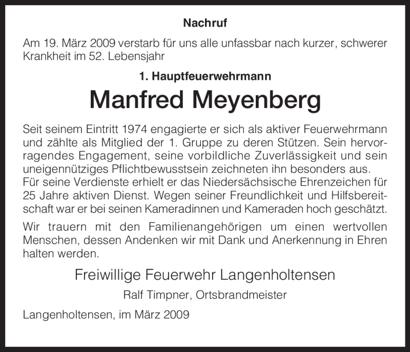  Traueranzeige für Manfred Meyenberg vom 25.03.2009 aus HNA