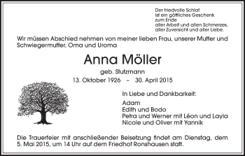 Traueranzeige von Anna Möller von HNA
