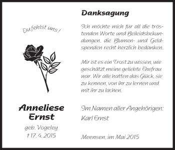 Traueranzeige von Anneliese Ernst von HNA