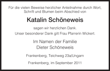 Traueranzeige von Katalin Schöneweis von HNA