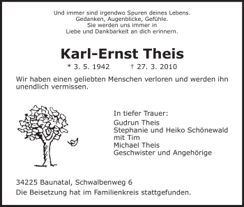 Traueranzeige von Karl-Ernst Theis von HNA
