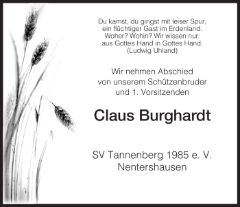 Traueranzeige von Claus Burghardt von HNA