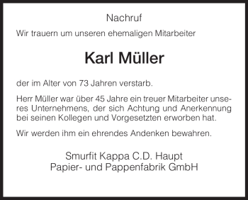 Traueranzeige von Karl Müller von HNA