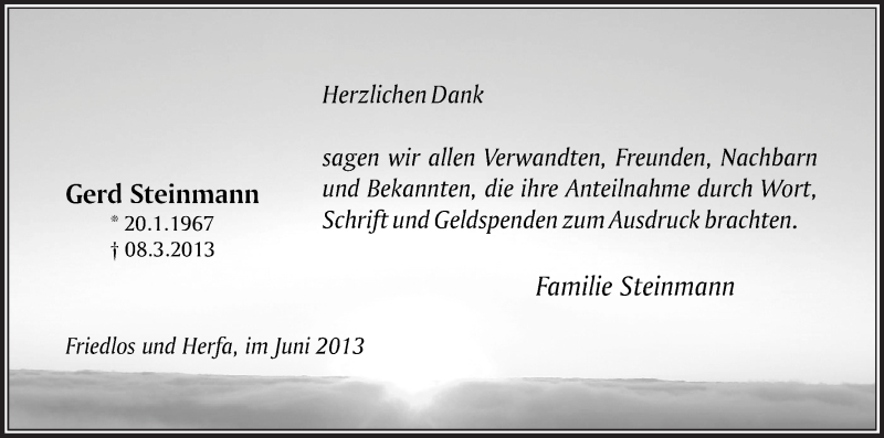  Traueranzeige für Gerd Steinmann vom 09.06.2013 aus etm