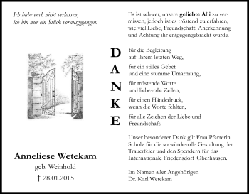 Traueranzeige von Anneliese Wetekam von HNA