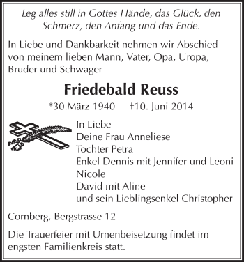 Traueranzeige von Gerhard Baum von HNA