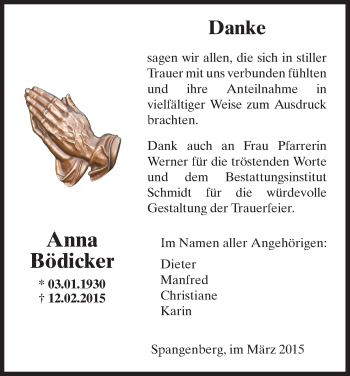 Traueranzeige von Anna Bödicker von HNA