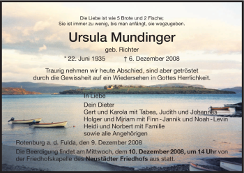 Traueranzeige von Ursula Mundinger von HNA