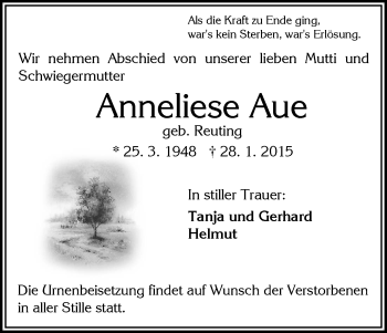 Traueranzeige von Anneliese Aue von HNA