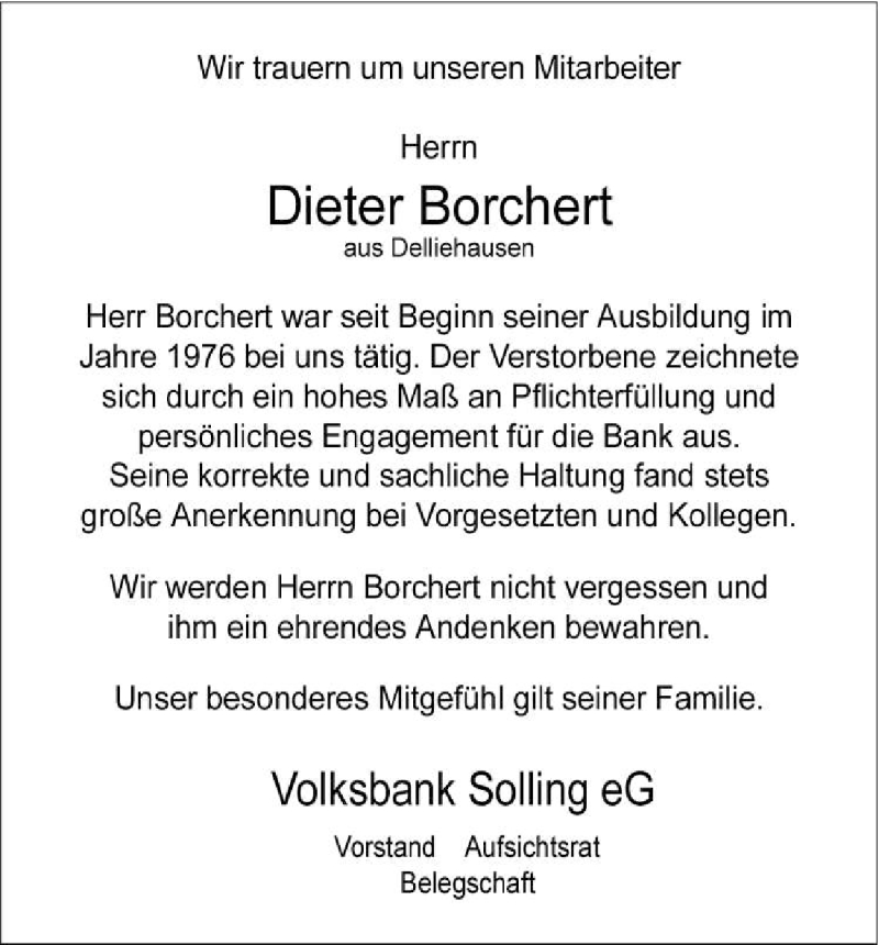 Traueranzeigen von Dieter Borchert Trauer.HNA.de