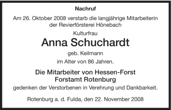 Traueranzeige von Anna Schuchardt von HNA