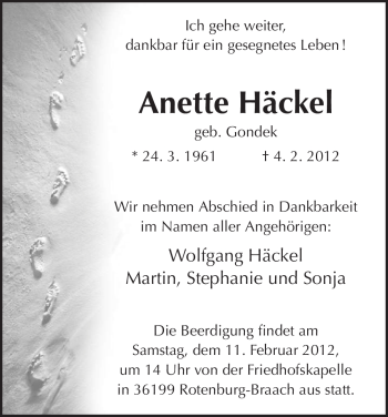 Traueranzeige von Anette Häckel von HNA