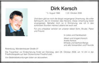 Traueranzeige von Dirk Kersch von HNA