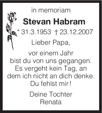 Traueranzeige von Stevan Habram von HNA