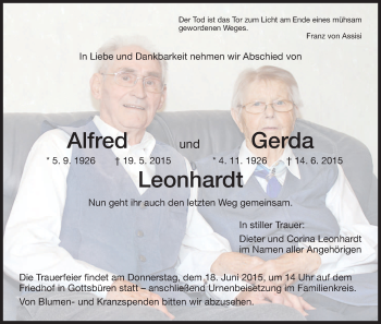 Traueranzeige von Alfred und Gerda Leonhardt von HNA