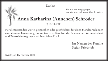 Traueranzeige von Anna Katharina Schröder von HNA