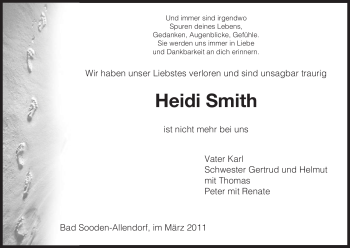 Traueranzeige von Heidi Smith von HNA