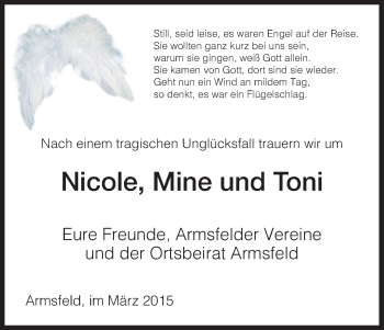 Traueranzeige von Nicole, Mine und Toni  von HNA