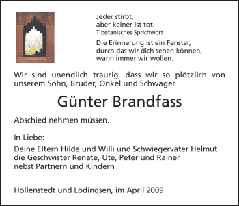 Traueranzeige von Günter Brandfass von HNA