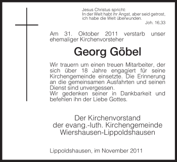 Traueranzeige von Georg Göbel von HNA