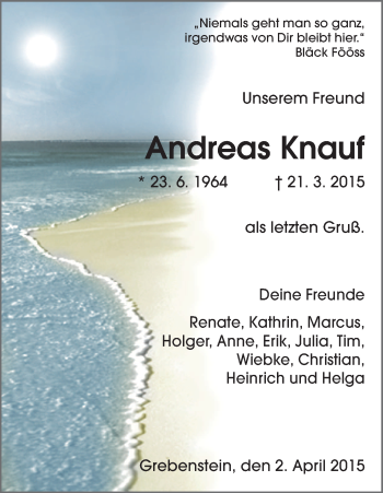 Traueranzeige von Andreas Knauf von HNA