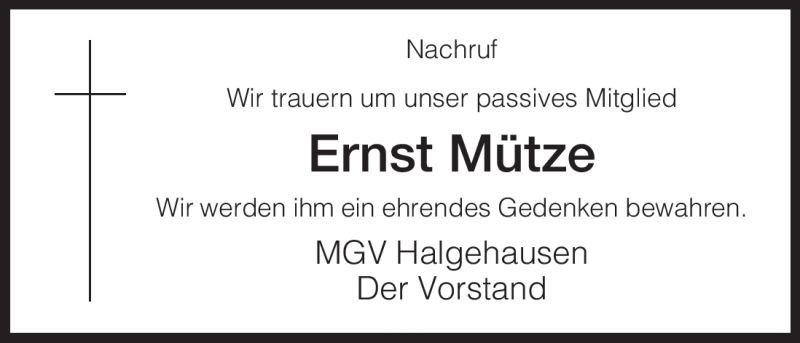  Traueranzeige für Ernst Mütze vom 21.07.2011 aus HNA