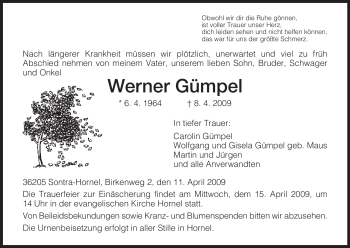 Traueranzeige von Werner Gümpel von HNA
