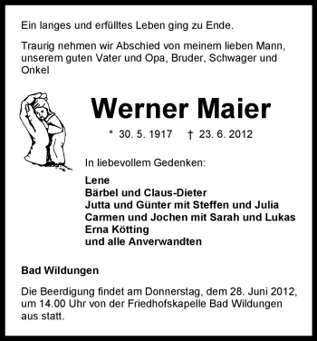 Traueranzeige von Werner Maier von HNA