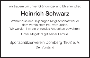 Traueranzeige von Heinrich Schwarz von HNA