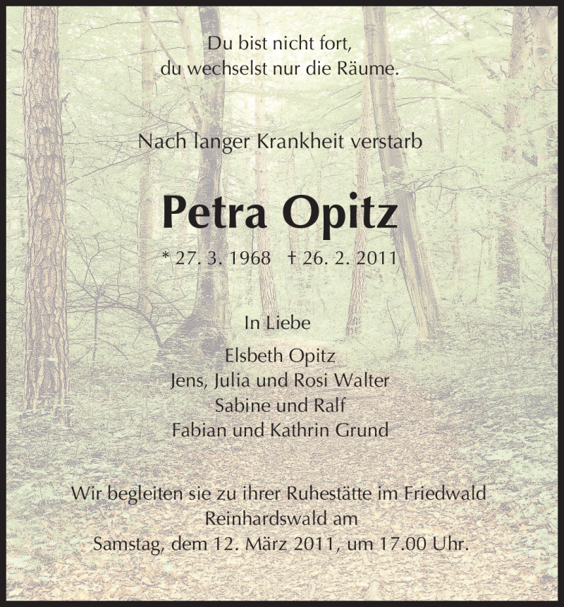  Traueranzeige für Petra Opitz vom 05.03.2011 aus HNA