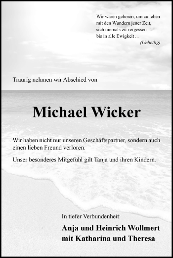 Traueranzeige von Michael Wicker von HNA
