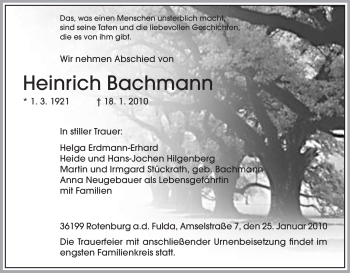 Traueranzeige von Heinrich Bachmann von HNA