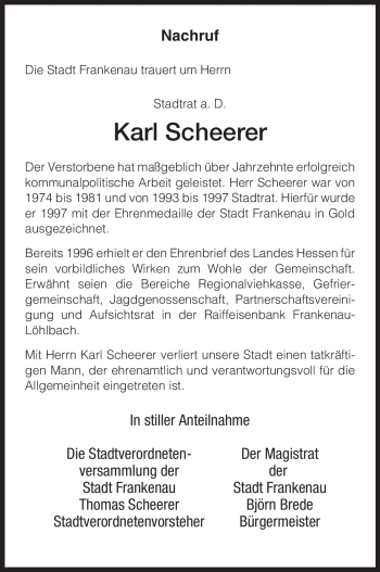 Traueranzeige von Karl Scheerer von HNA