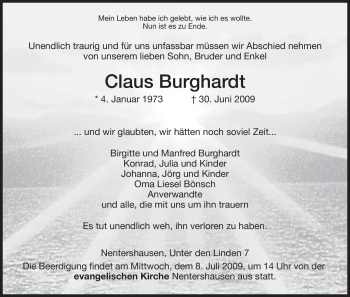 Traueranzeige von Claus Burghardt von HNA