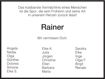 Traueranzeige von Rainer Unbekannt von HNA