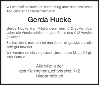 Traueranzeige von Gerda Hucke von HNA