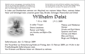 Traueranzeige von Wilhelm Deist von HNA