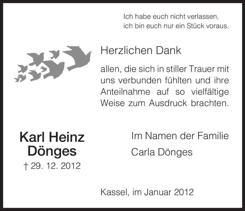  Traueranzeige für Karl Heinz Dönges vom 21.01.2012 aus HNA