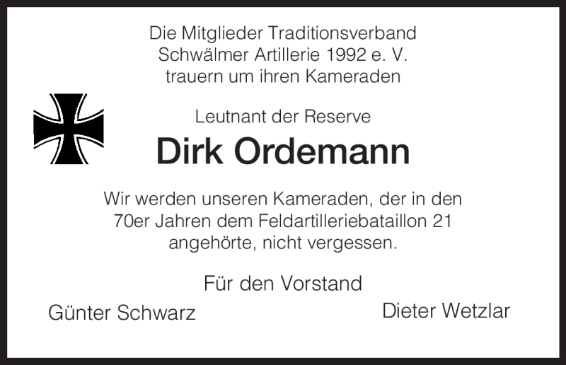  Traueranzeige für Dirk Ordemann vom 26.01.2010 aus HNA