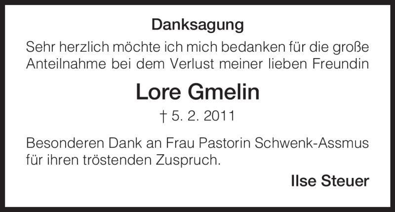 Traueranzeigen Von Lore Gmelin Trauer Hna De
