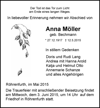 Traueranzeige von Anna Möller von HNA