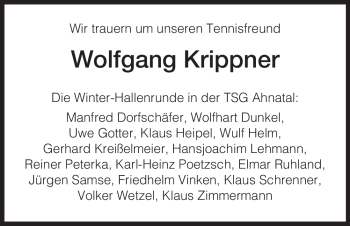 Traueranzeige von Wolfgang Krippner von HNA