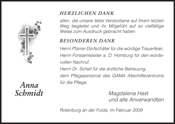 Traueranzeige von Anna Schmidt von HNA