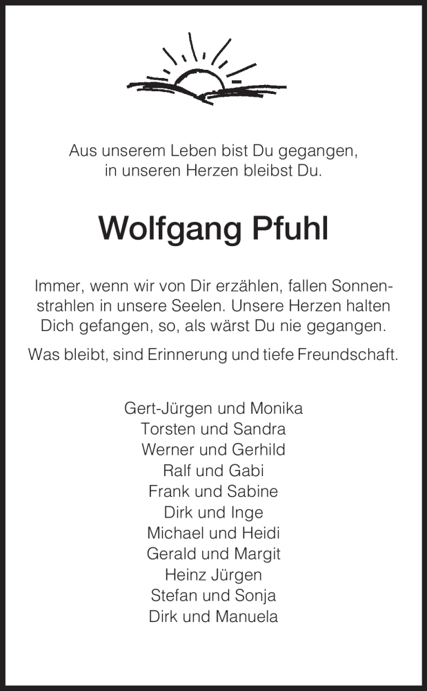  Traueranzeige für Wolfgang Pfuhl vom 24.03.2011 aus HNA