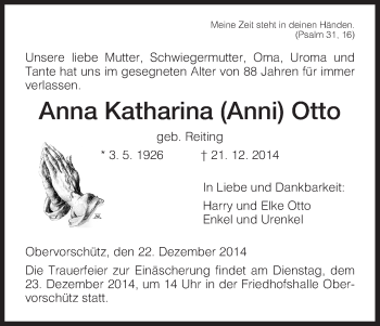Traueranzeige von Anna Katharina Otto von HNA