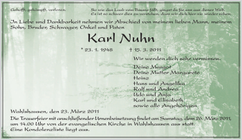 Traueranzeige von Karl Nuhn von HNA