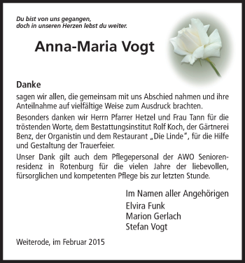 Traueranzeige von Anna-Maria Vogt von HNA