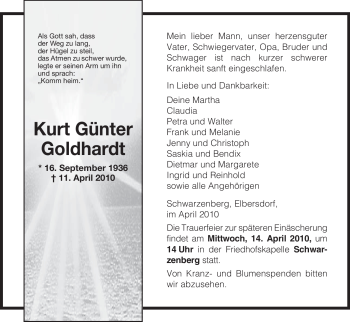 Traueranzeige von Kurt Günter Goldhardt von HNA